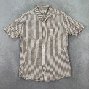 Wellen Mens Medium Short Sleeve Striped Button Down Shirt Linen Cotton Casual